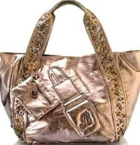 ⚘️Vintage Betsey Johnson Bronze Leather Metalicize Me Lipstick Tote Handbag